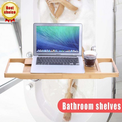 Luxury Bamboo Bath Bridge Tub Caddy Tray Rack Bathroom Shelf Holder Slim