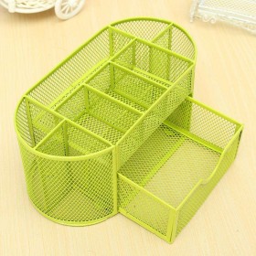 Desk Organizer 9 cells Metal Black Mesh Desktop Office Pen (Green)