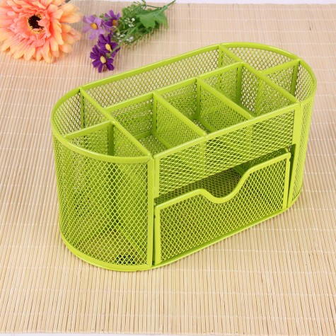 Desk Organizer 9 cells Metal Black Mesh Desktop Office Pen (Green)