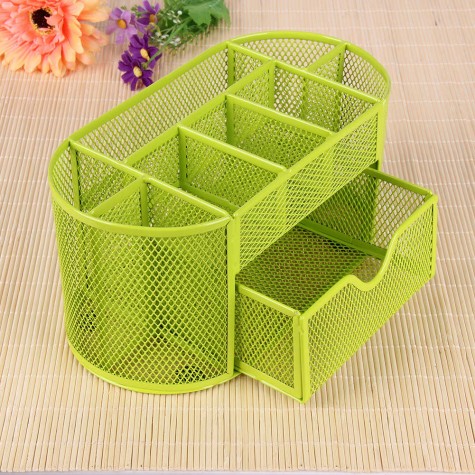 Desk Organizer 9 cells Metal Black Mesh Desktop Office Pen (Green)