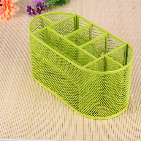 Desk Organizer 9 cells Metal Black Mesh Desktop Office Pen (Green)