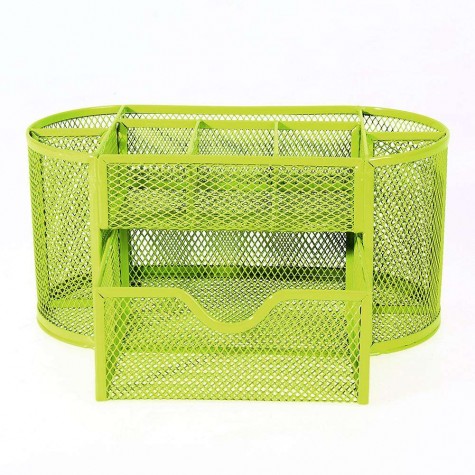 Desk Organizer 9 cells Metal Black Mesh Desktop Office Pen (Green)