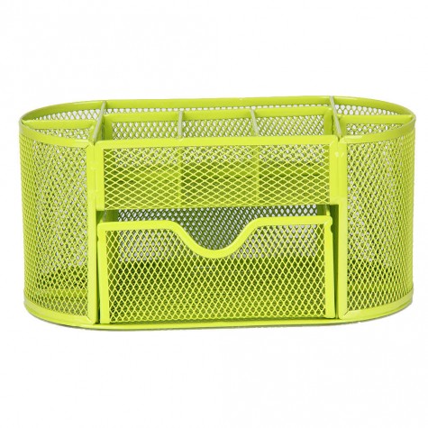 Desk Organizer 9 cells Metal Black Mesh Desktop Office Pen (Green)