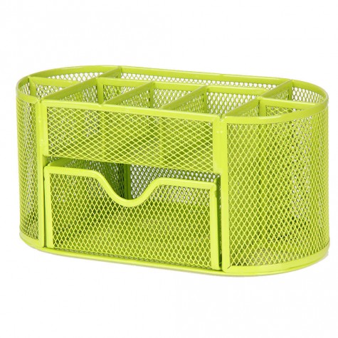 Desk Organizer 9 cells Metal Black Mesh Desktop Office Pen (Green)