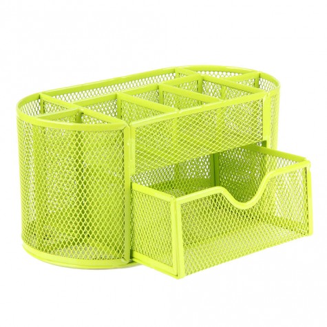 Desk Organizer 9 cells Metal Black Mesh Desktop Office Pen (Green)