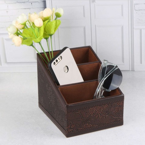 PU Storage Box Container Case Flower Patterned with 3 Compartments