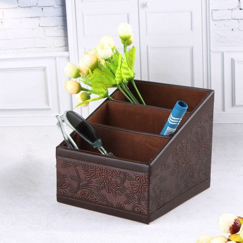 PU Storage Box Container Case Flower Patterned with 3 Compartments