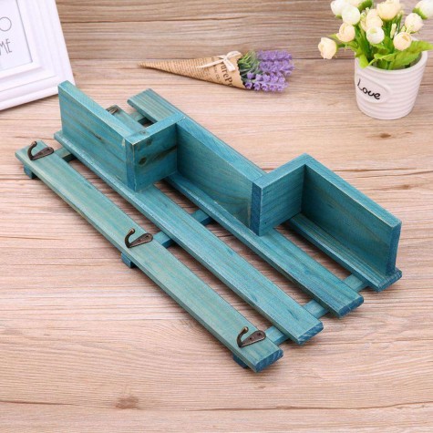 Wood Wall Mounted Shelf Holder Storage Organizer Home Decor(Blue)