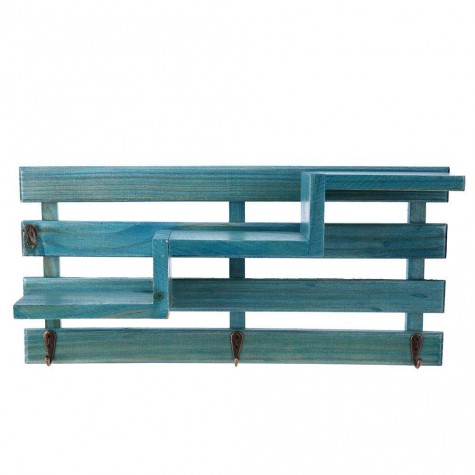 Wood Wall Mounted Shelf Holder Storage Organizer Home Decor(Blue)