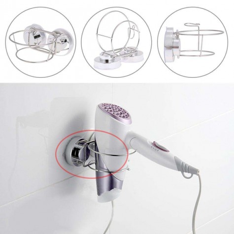 Wall Mounted Hair Dryer Holder Rack Vacuum Suction Hook Stainless Steel