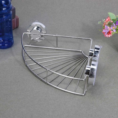 Triangle Stainless Steel Vacuum Suction Cup Kitchen Bathroom Shelf Storage