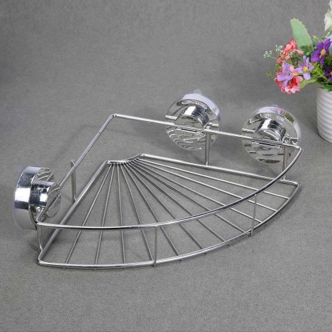 Triangle Stainless Steel Vacuum Suction Cup Kitchen Bathroom Shelf Storage