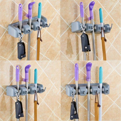 Wall Mounted Mop Brush Broom Hanger Storage Rack Kitchen Organizer(3 Racks)