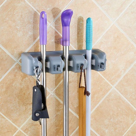 Wall Mounted Mop Brush Broom Hanger Storage Rack Kitchen Organizer(3 Racks)