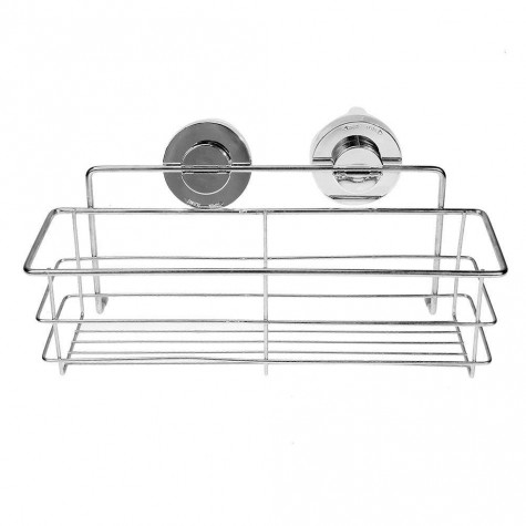 Stainless Steel Vacuum Suction Cup Kitchen Bath Shelf Storage Basket Rack