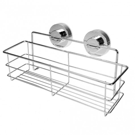 Stainless Steel Vacuum Suction Cup Kitchen Bath Shelf Storage Basket Rack