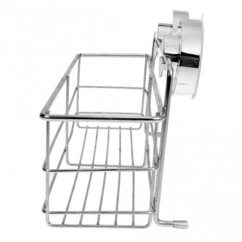 Stainless Steel Vacuum Suction Cup Kitchen Bath Shelf Storage Basket Rack