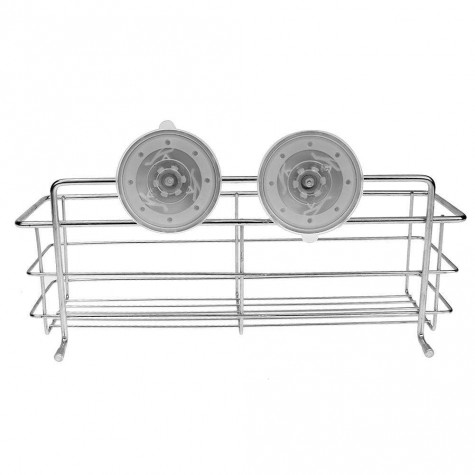 Stainless Steel Vacuum Suction Cup Kitchen Bath Shelf Storage Basket Rack