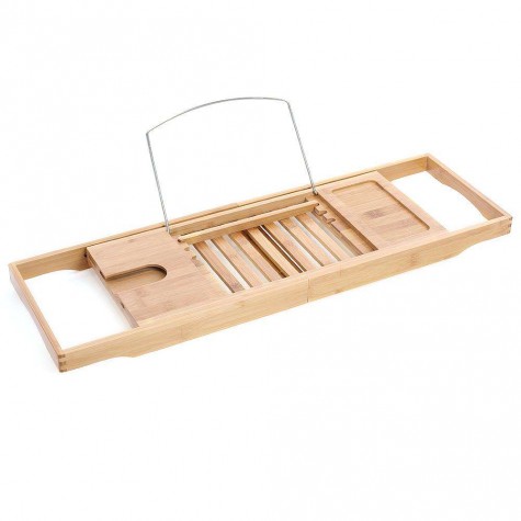 Luxury Bamboo Bath Bridge Tub Caddy Tray Rack Bathroom Shelf Holder Slim