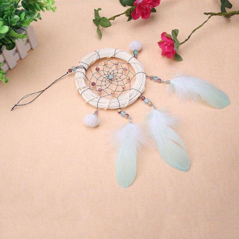 Bamboo Feather Dream Catcher Net Beads Dreamcatcher Home Car Decoration(A)