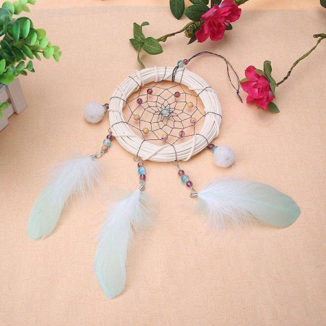 Bamboo Feather Dream Catcher Net Beads Dreamcatcher Home Car Decoration(A)