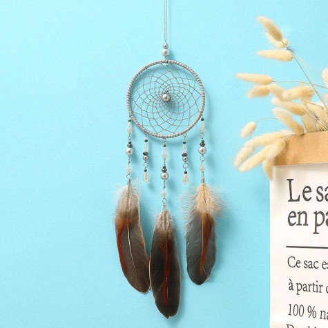 Silver Feathers Dreamcatcher Handmade Dream Catcher Net Wall Hanging Decor