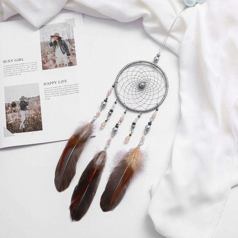 Silver Feathers Dreamcatcher Handmade Dream Catcher Net Wall Hanging Decor