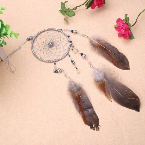 Silver Feathers Dreamcatcher Handmade Dream Catcher Net Wall Hanging Decor