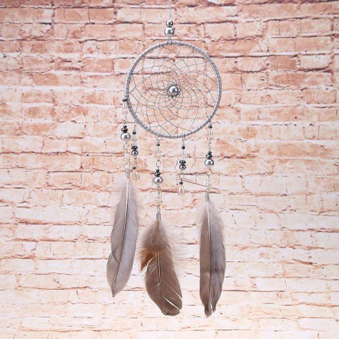 Silver Feathers Dreamcatcher Handmade Dream Catcher Net Wall Hanging Decor