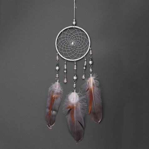 Silver Feathers Dreamcatcher Handmade Dream Catcher Net Wall Hanging Decor