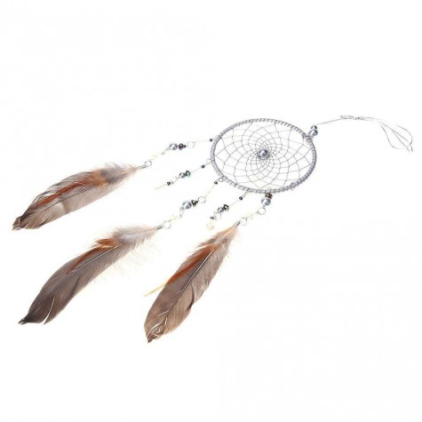 Silver Feathers Dreamcatcher Handmade Dream Catcher Net Wall Hanging Decor