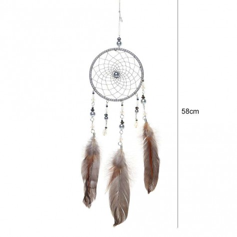 Silver Feathers Dreamcatcher Handmade Dream Catcher Net Wall Hanging Decor