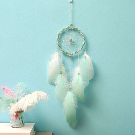 Green DIY Feathers Dreamcatcher Handmade Dream Catcher Net Home Car Decor(B