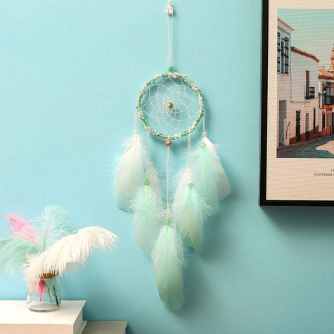 Green DIY Feathers Dreamcatcher Handmade Dream Catcher Net Home Car Decor(B