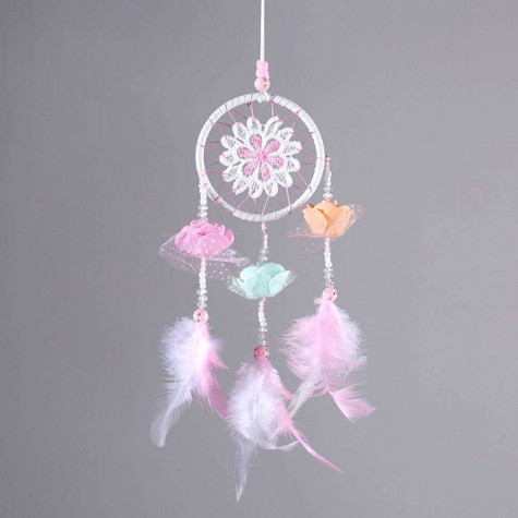 Dreamy Pink Feather Dream Catcher Net Bead Dreamcatcher Home Car Decoration