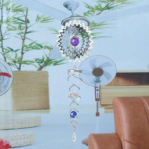 Stainless Steel Crystal Ball 3D Rotate Wind Bell Yard Garden Hanging Decor