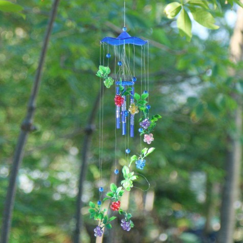 4 Metal Tubes Flowers Wind Chime Garden Door Windows Wall Hanging Ornament