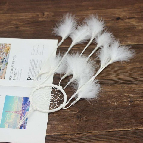 White Feather with Lamp Handmade Dreamcatcher Craft Dream Catcher Net Gift