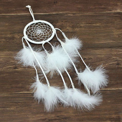 White Feather with Lamp Handmade Dreamcatcher Craft Dream Catcher Net Gift