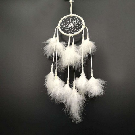 White Feather with Lamp Handmade Dreamcatcher Craft Dream Catcher Net Gift