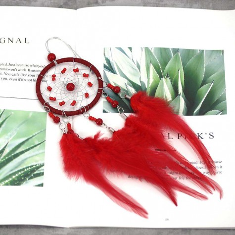 Red Feathers Handmade Dreamcatcher Dream Catcher Net Home Wedding Decor