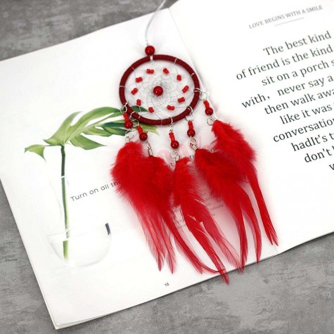 Red Feathers Handmade Dreamcatcher Dream Catcher Net Home Wedding Decor