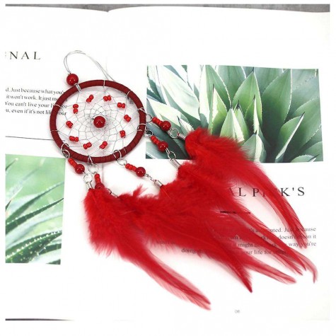 Red Feathers Handmade Dreamcatcher Dream Catcher Net Home Wedding Decor