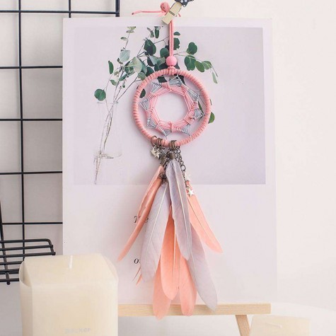 Pink Feather Dream Catcher Car Pendant Crafts Home Wall Hanging Decoration