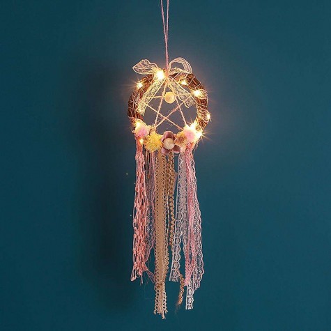 Rattan Lace Ribbon Dream Catcher Romantic Wall Hanging Decor with Light