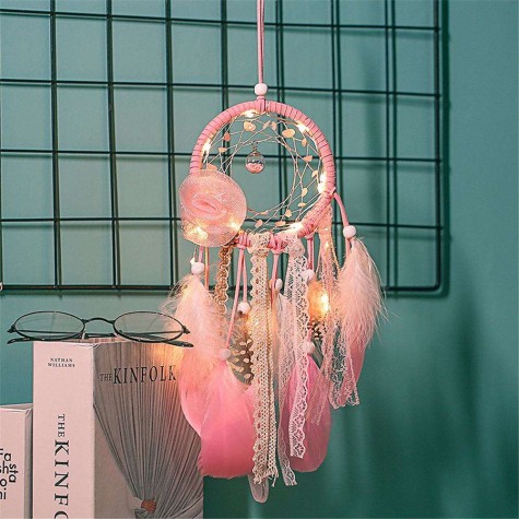 Pink Feather Wind Chime Dreamcatcher Home Romantic Wall Hanging Decoration