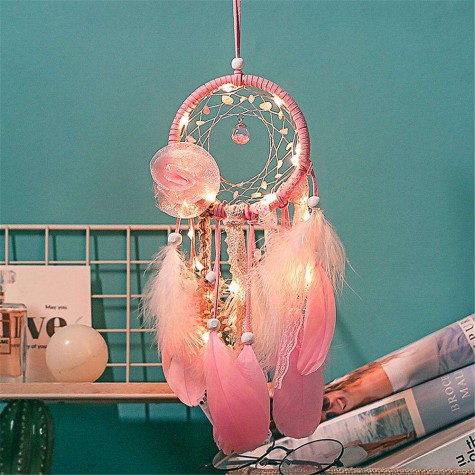 Pink Feather Wind Chime Dreamcatcher Home Romantic Wall Hanging Decoration