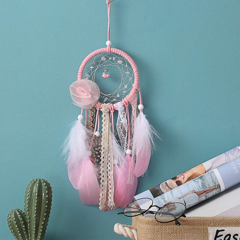 Pink Feather Wind Chime Dreamcatcher Home Romantic Wall Hanging Decoration