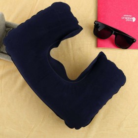 Portable Inflatable U-Shape Flocked Pillow Neck Rest Car Travel Comfort