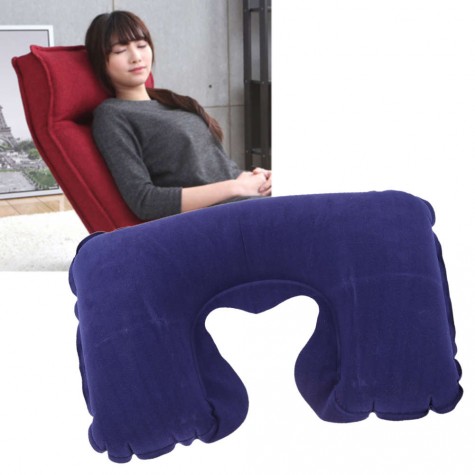 Portable Inflatable U-Shape Flocked Pillow Neck Rest Car Travel Comfort